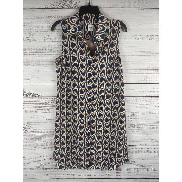 CAbi Dresses & Skirts - Cabi Shirtdress Women's Size S Blue Heart Print Sleeveless Button Front Collared